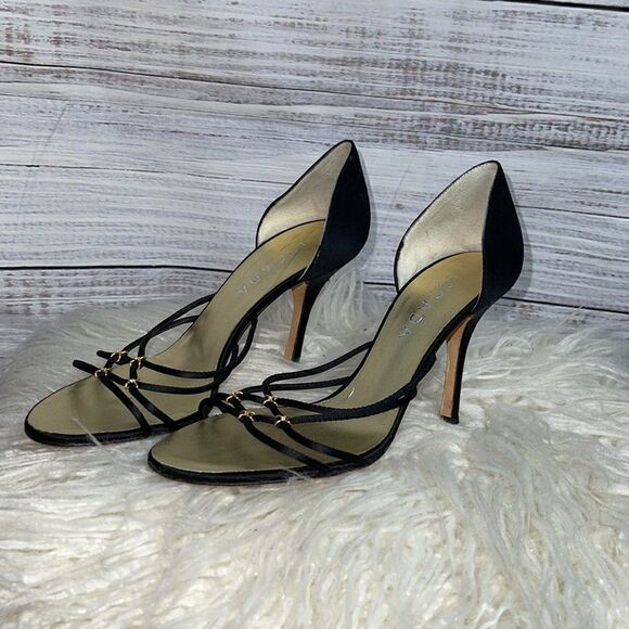 Escada Sandals womens size 6 rhinestones Metallic strappy Satin Made In Italy - Picture 6 of 10